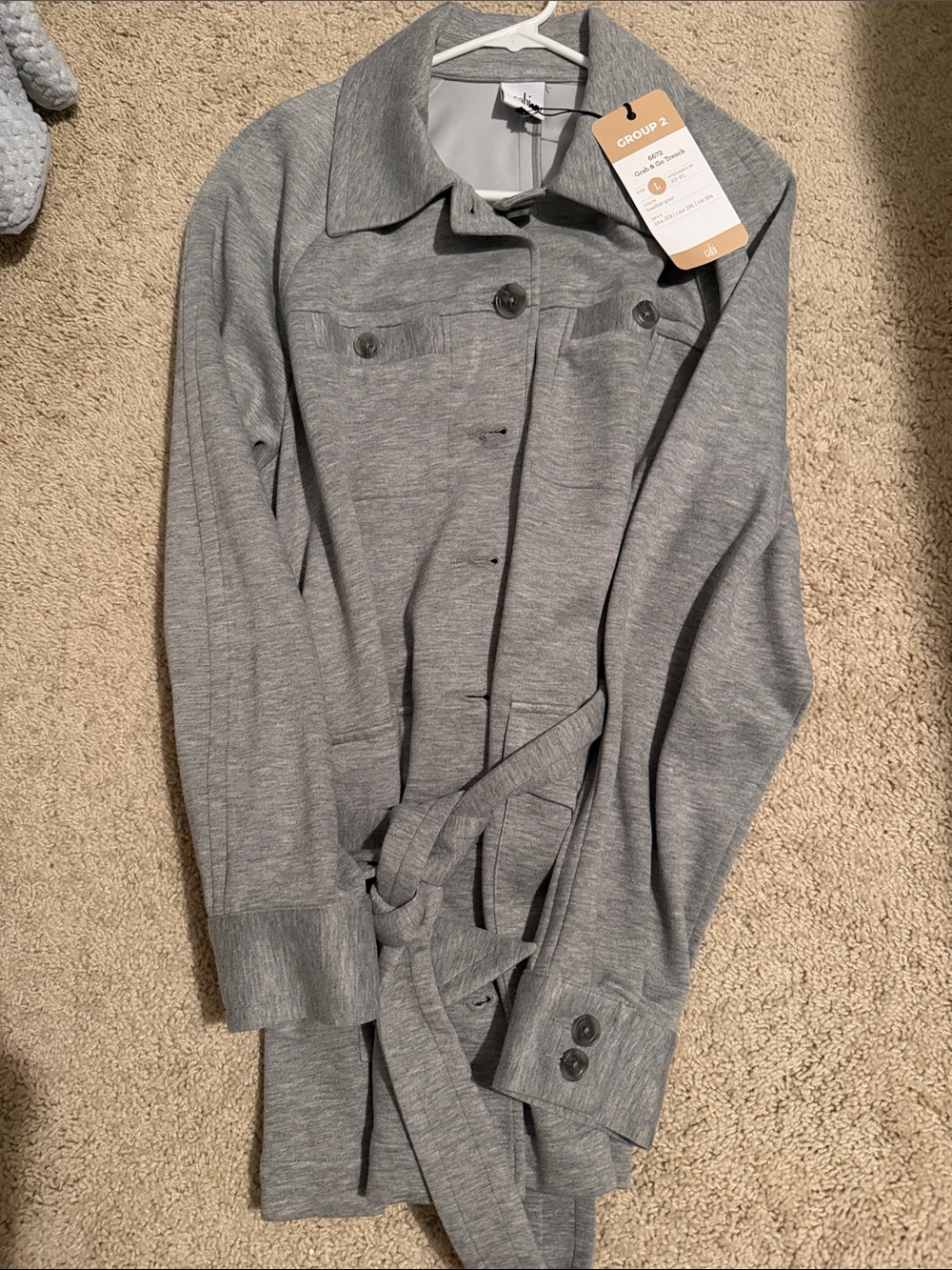 CAbi Light Heather Gray Tie-Waist Trench Coat